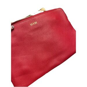 Mark & Graham Red Leather Zip Pouch Clutch Wallet Bag Italy EUC. Initials MAM